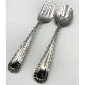 Hampton Silversmith Braided Rope Stainless Silverware Serving Fork Slotted Spoon